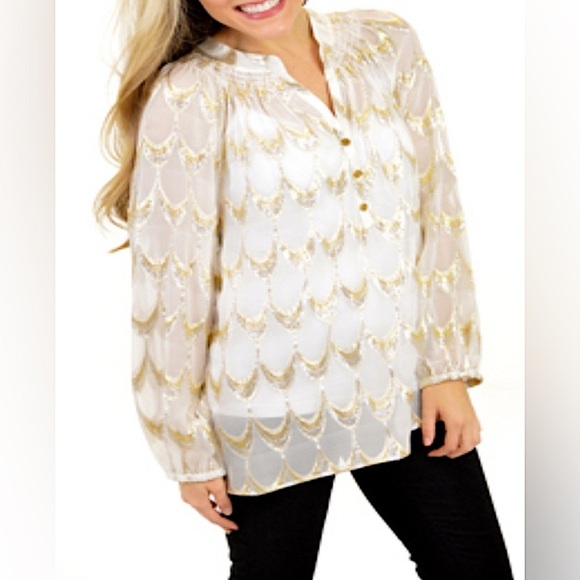 Lilly Pulitzer ELSA TOP, Gold & Silver Metallic Jacquard, small - Picture 8 of 16